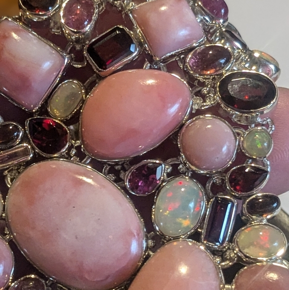 Pink Opal, Ethiopian Opal, Rhodolite Multi-Gemstone Necklace - Picture 16 of 16